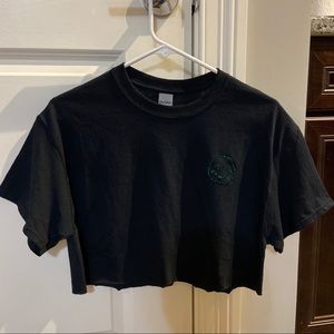 Bling Rhinestone Smiley Face Black crop top